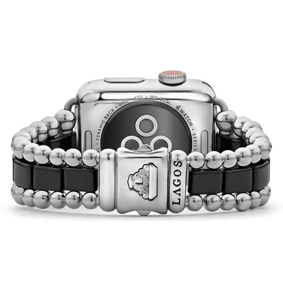 Lagos Stainless Steel & Black Ceramic Smart Caviar Bracelet For Apple Watch NWT - Picture 6 of 7